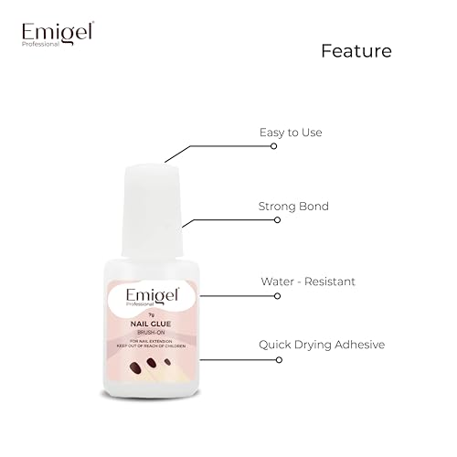 Image of Emigel Professional Nail Glue for Artificial Nail Extensions with Brush On Applicator | Professional Grade | Quick-Drying Glue for Long Lasting and Secure Nail (7g)