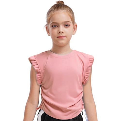JEYPINMI Toddler Girls Ruffle Sleeveless Crop T-Shirt Solid Tank Tops 3-16 Years Short Sleeve Plain Tees4