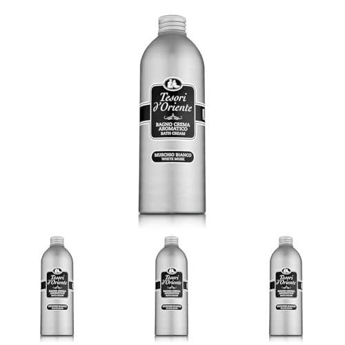Tesori d\'Oriente - Bagno Crema Muschio Bianco, Bagnoschiuma dalle Note Muschiate e Ambrate, con Oli Essenziali, Dona alla Pelle Freschezza e Benessere Prolungato, 500ml (Confezione da 4)