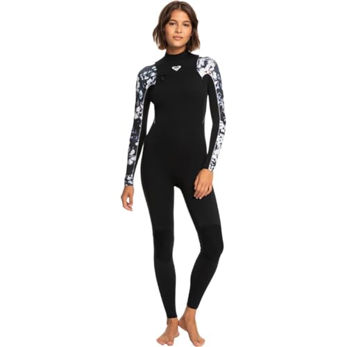 Roxy Womens 3/2mm Elite XT ST Printed Front Zip Fullsuit Wetsuit - True Black Black Flowers | 12