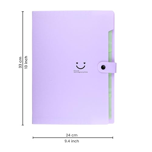 Image of SPS 5 Pocket Expanding File Folder Smile Design - Fits A4 & Letter Size Document Organizer, Accordion File Folders, File Holder for Office, Portable File Organizer, School & Home - Pastel Lavender