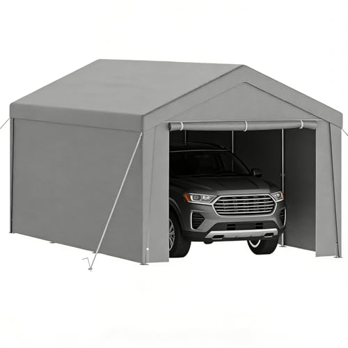 Ferzone Tente de Garage 3x6m, Carport Abri Voiture avec Bâche PE & Porte Enroulable, Tente de Stockage Pliant Exterieur avec Parois Latérales Amovibles pour...