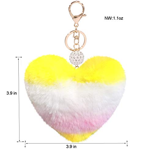 Image of Women's Heart Faux Fur Pom Pom Key Chains Bag Accessory Puffball Keyring Backpack Charms for Girls
