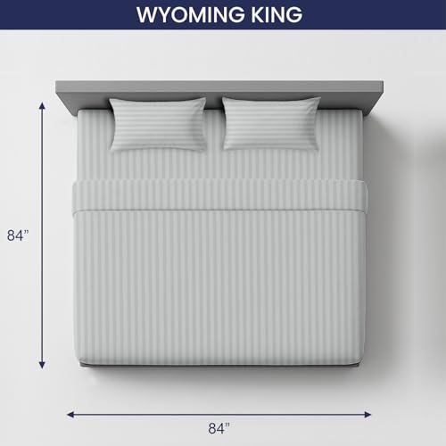 Image of SGI 84 inchx84 inch 4 Pc Wyoming King Sheet Set 600 TC 18 inch Deep, Light Gray Stripe