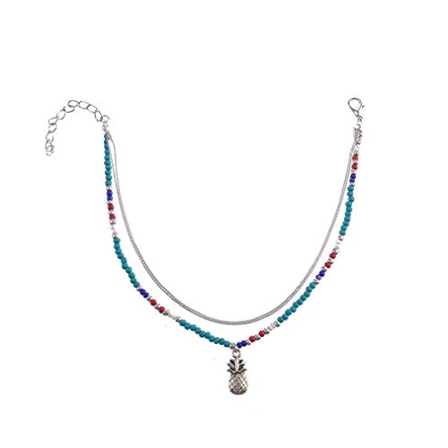 LANG XUAN Turquoise Turtle Anklet Multiple Layered Boho Gold Handmade Tree of Life Charm Anklet for Women â€¦ (Black, 12)