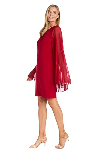 Image of R&M Richards Women's Knee-Length Glitter Sequin Lace Dress W /Sheer Asymmetric Poncho Overlay | Evening Cocktail Attire