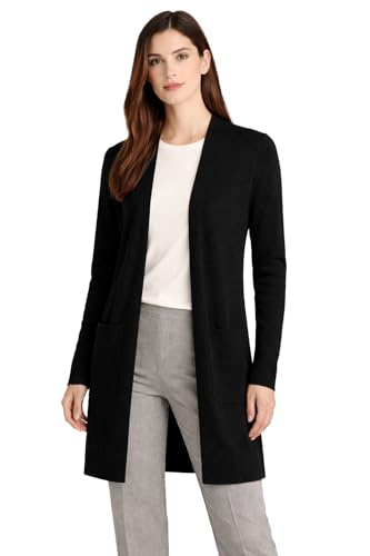 State Cashmere Long Sweater Cardigan Women 100% Pure Cashmere Cardigan with Pockets Cashmere Cardigans for Women (Black, Large)