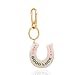 Good Luck Horseshoe Bag Charm Keychain - Pearl White Acrylic Clip with Gold Stars & Green Lettering, 5.9in for Bags/Gifts