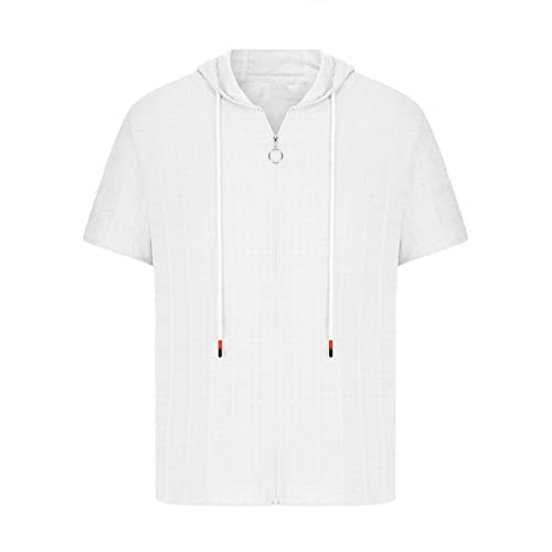 Mens Slim Fit Short Sleeve Hoodie, Summer Full Zip Swiss Dot Drawstring Hooded Cardigan Tops Casual Beach T-Shirts2