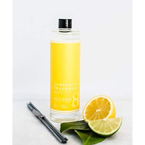 James & Co No.8 Lemon (Lemon & Bergamot) 200ml Reed Diffuser Refill Bottle with 6 Fibre Reeds Cover