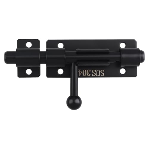 Image of Barrel Bolt Latch, 4.2 Inch Slide Lock, SUS304 Stainless Steel Slide Bolt Latch with Padlock Hole, Heavy Duty Slide Bolt Gate Latch Lock for Wooden Fence, Yard Door, Barn Door, Shed Door (Black)
