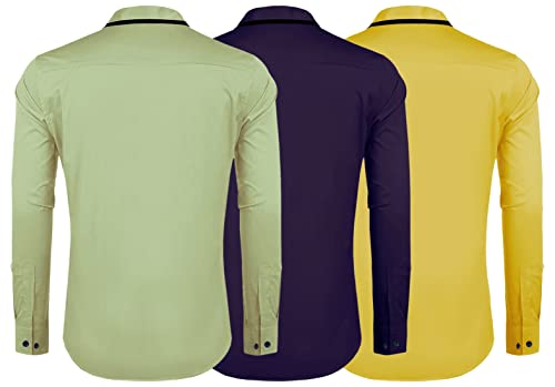 Image of Zombom Combo of Men's Cotton Blend Solid Regular Fit Casual Full Sleeves Shirts (Pack of 3)