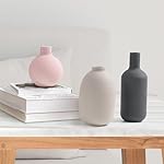 Winter Shore Vasen Deko Keramik [3er-Pack] - Neutrale Vase Deko für Wohnzimmer, Esstisch, Küche, Kaminsims - Modernes, Minimalistisches Deko Vasen Set - Gerade, Ovale, Runde Matte Vasen Aesthetic – Bild 3