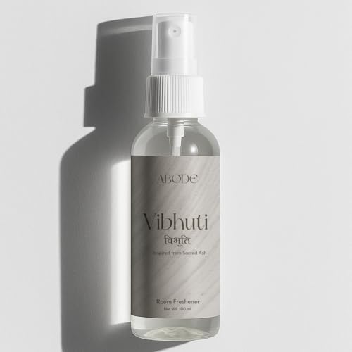 Image of ABODE Vibhuti Room Freshener Spray 100ML | Sacred Ash Inspired Fragrance | Camphor Woody Herbal Aroma | Non Toxic Gas Free Air Freshener for Home Office Pooja Room Meditation