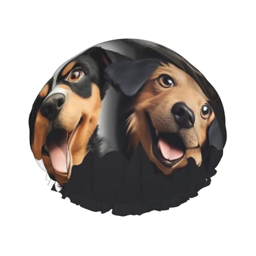 Funny Puppy Dogs Shower Cap for Women Reusable Waterproof Shower Bonnet Washable Elastic Band Bath Hair Hat Double Layered Bath Cap Extra Large for Long Hair