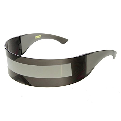 zeroUV - 80s Futuristic Cyclops Cyberpunk Visor Sunglasses with Semi Translucent Mirrored Lens (Smoke/Silver)