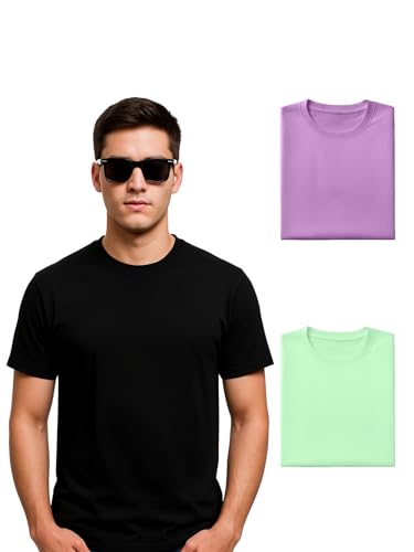 Image of Veirdo 100% Pure Cotton Regular Fit Half Sleeve Solid Core Round Neck Multicolor T-Shirt Combo for Men (Pack of 3)