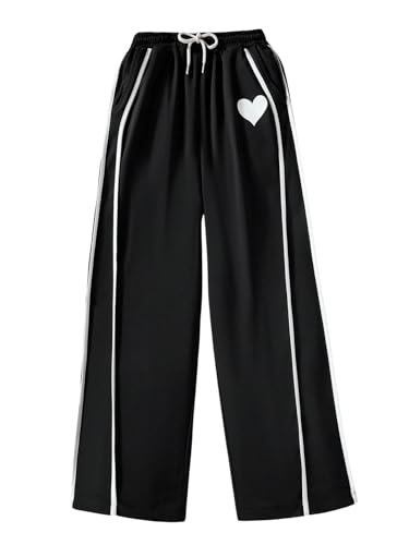 Floerns Girl's Heart Graphic Drawstring Sweatpants Wide Leg Loose Workout Pants