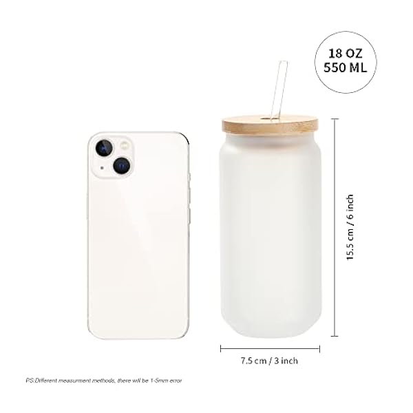 PYD Life Sublimatie Glas Blanks Bier Kan Tumbler Bulk 18oz Frosted Glass Cups met Bamboe Deksel en Glas Stro Brede Mond Jar Tumbler Cups Mokken voor Tumbler Heat Press 24 Pack
