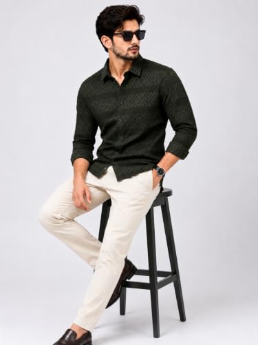 Image of The Kab's Men Casual Shirt | Textured Cotton Fabric Regular Fit Shirts for Men Stylish | Full Sleeve Shirt for Man | Comfortable Breathable Fabric | Perfect for Casual Office and Outing Wear