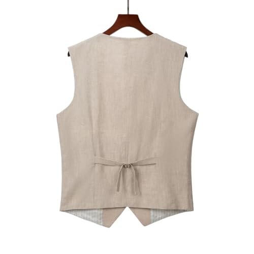 SOLOVEDRESS Men's Linen Cotton Suit Vest Summer Leisure Double Breasted Dress V Neck Waistcoat for Party and Beach2