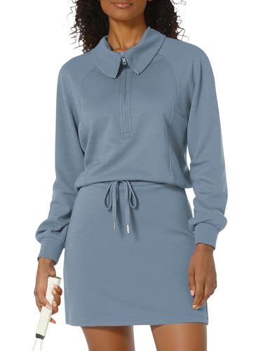 Casly Lamiit Two Piece Skirt Sets for Women Athletic Tennis Skort Sweatsuits Jogger Matching Track Suit 1/2 Zip Casual Lounge Outfits Blue Grey M
