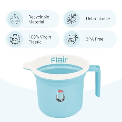 Image of FLAIR Estella Plastic Bath Mug Set of 3 - Durable, Lightweight & Stylish - Ideal for Daily Use in Bathroom & Kitchen (Blue, 1 LTR)
