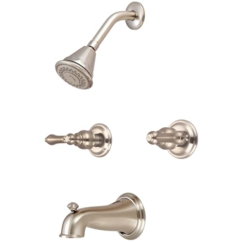 Juego de grifería para bañera y ducha Central Brass 8997-B1-BN con cuatro funciones, acabado niquel cepillado y dos manijas miniatura 1