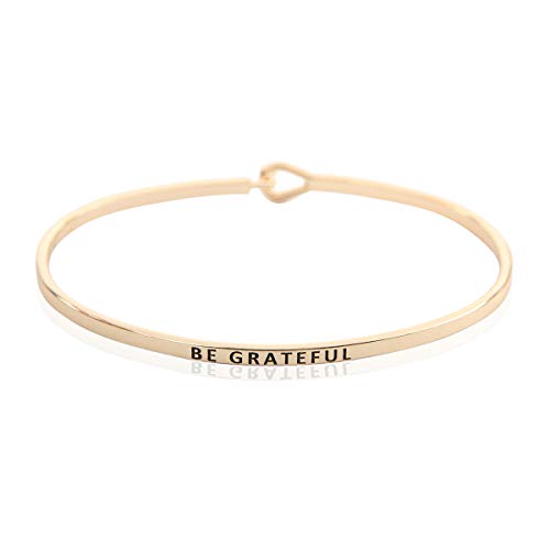 RIAH FASHION Inspirational Message Metallic Bangle Bracelet - Engraved Infinity Cuff Religious Christian Bible, Positive Word Gift (Delicate Bangle - Be Grateful Gold)