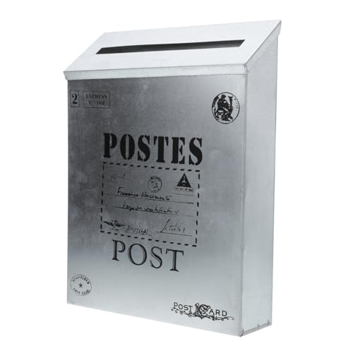 SHINEOFI Wall Mounted Outdoor Mailbox Vintage Style Iron Letter Box for Garden and Home Without Lock Silver