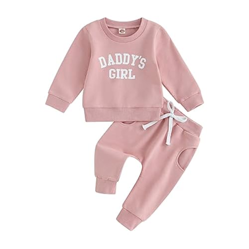 Image of 2Pcs Set Infant Baby Girl Fall Clothes Daddys Girl Long Sleeve Crewneck Sweatshirt+Joggers Pants Winter Outfit Set