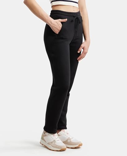 Image of Jockey U110 Women Super Combed Cotton Rich Fleece Fabric Straight Fit Trackpants with Zipper Pockets