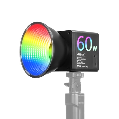 Image of HIFFIN 60W Portable RGB Video Light for Photography & Videography with 2500K-6500K Adjustable CCT, 6700mAh Rechargeable Battery, CRI 95+, 24 Light Effects, Light for Studio, YouTube & Content Creation