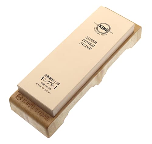 King Super Finish Stein S-1 Körnung #6000 japanischer Schleifstein mit nicht abnehmbarer Halterung, Schärfen, Küchenmesser, scharf und hochglanzpoliert
