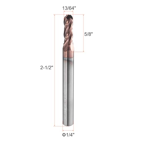 Image of HARFINGTON Ball Nose End Mill 4 Flute 13 /64 inch Diameter 1 /4 inch Shank Tungsten Carbide Uncoated Spiral CNC Router Bits 5 /8 inch Cutting Length Single End Ball for Carving Engraving Grinding