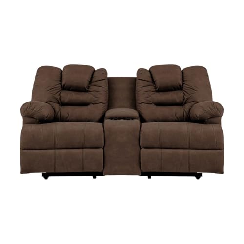 Consejos para Comprar Sala Piel del mes. 49 ATLAS DEL DESCANSO FERRATA Sofá Love Reclinable de 2 Plazas con Portavasos, Función Relax y Reposapiés Retráctil, Tapizado en Tela Suede, Color Café