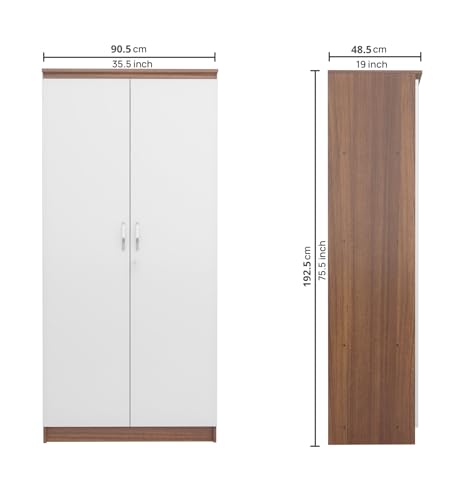Image of COUCH CULTURE Engineering Wooden Wardrobe Almirah for Cloth with 2 Doors | Almira for Clothes Wooden | Wardrobe Organizer | Multipurpose Almirah | Leon Teak, Model - Dallas 1 Year Warranty