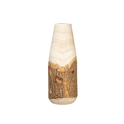 Creative Co-Op Carved Paulownia Wood Live Edge (Each one Will Vary) Vase, 16″, Brown (DF2986)