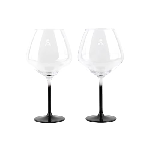 SCALPERS HOME | Juego de 2 Copas de Ginebra | Capacidad de 720 ml | Diseño con la Calavera de Scalpers | Pie de Color Negro | Copas Fabricadas en Cristal