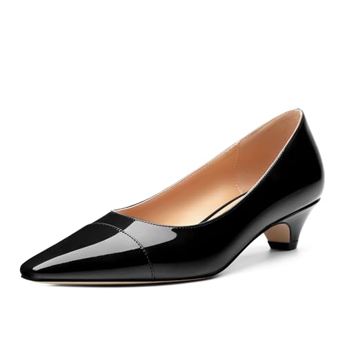 Womens Pumps, Low Kitten Heel Pumps Slip-on Pointed Toe Dress Shoes Office Party Wedding Patent 1.4 Inch