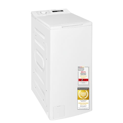 Exquisit Toplader Waschmaschine | 7,5 kg Kapazität, Energieklasse A, 1200 U/Min, 78 dB(A) | schmale Bauform, 15 Programme, Eco 40–60, Kurzprogramm, Startverzögerung, Aquastop | LTO51207-030A weiss