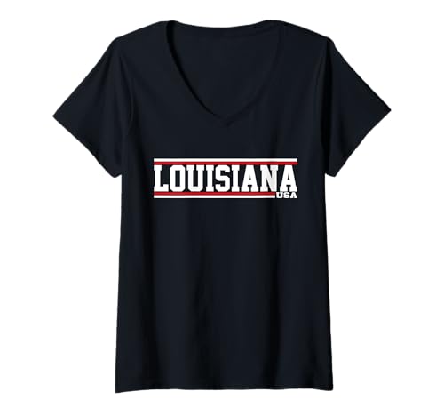 Mujer Vintage Luisiana Hometown Stripe Southern Pride Louisiana Camiseta Cuello V