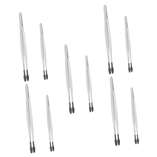 VICASKY 5sets Stainless Steel Tweezers for Craft Eyebrows Jewelry Making Stamp Collecting Precision Flat Tips Lightweight Portable 2pcs*5