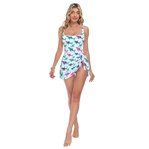 Maillot de bain une pièce col carré graphique imprimé baleine pour l'été