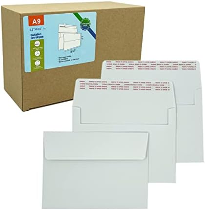 A9 Invitation envelopes（130 PCS 5.5x8.65 in ）- windowless design 120GSM white paper envelopes with printable quick self-seal envelopes for invitations, greeting cards, invoices