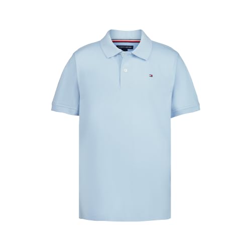 Tommy Hilfiger Boys' Short Sleeve Stretch Ivy Solid Pique Polo Shirt, Button Closure, Soft & Comfortable, Ivy Stretch Capri Blue, 8-10