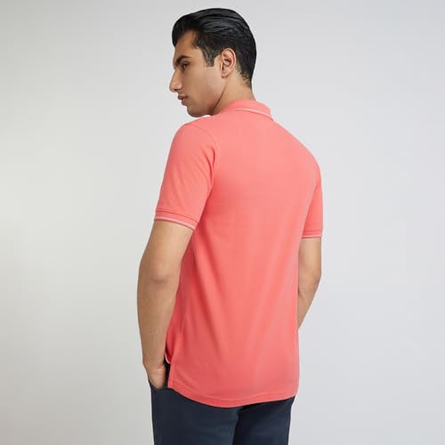 Image of Raymond Men's Modern Fit Solid Pattern Pure Cotton Polo Neck Half Sleeve Casual T-Shirt