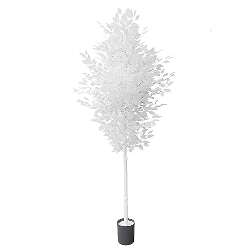 FUNORNAM 6ft Ficus Trees Artificial, Large White Fake Tree Faux Plant for Home Indoor Wedding Décor