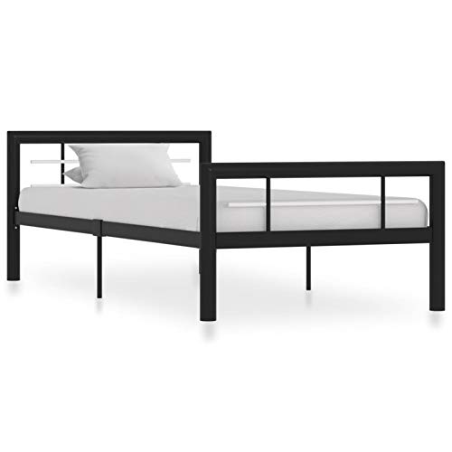 Festnight Letto Matrimoniale Singolo, Letto Ferro Battuto, Struttura Letto Matrimoniale, in Metallo 100x200 cm Nero e Bianco