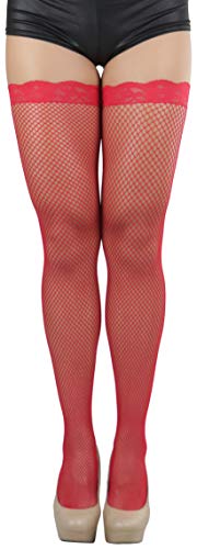 Image of ToBeInStyle Women's Wide Floral Lace Fishnet Thigh Hi Stockings